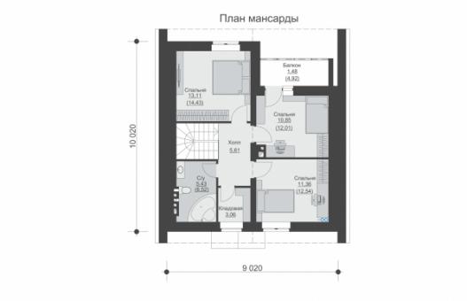 Одноэтажный дом с мансардой, террасой, балконом и камином